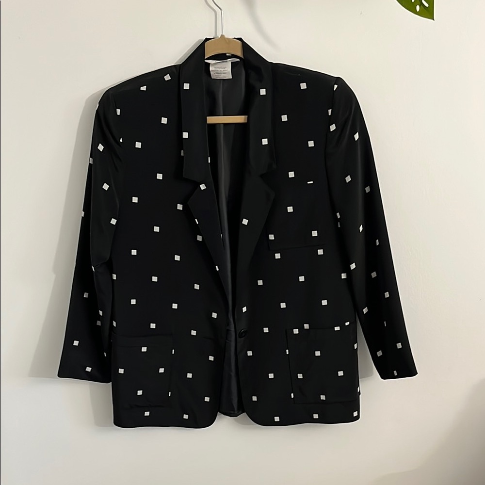 Vintage Black and White Polka Dot Blazer